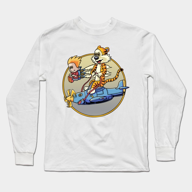 Calvin and Hobbes Pilot Helicopter Long Sleeve T-Shirt by inhistime5783